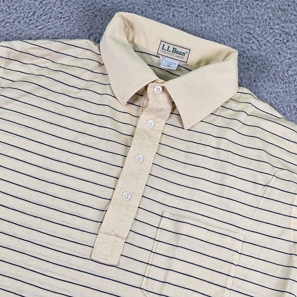 LL Bean Shirt Mens XL Striped Polo Short Sleeve Pocket Made USA Classic Casual